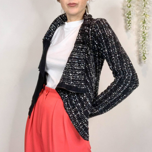 BCBGMaxAzria Jackets & Blazers - BCBGMAXAZRIA Reeve Moto Cardigan jacket cropped space dyed black white